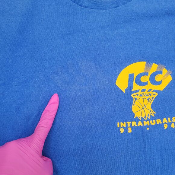 Vintage 90s Fruit-of-The-Loom Shirt XL 23x27 Blue Slogan - Picture 14 of 16